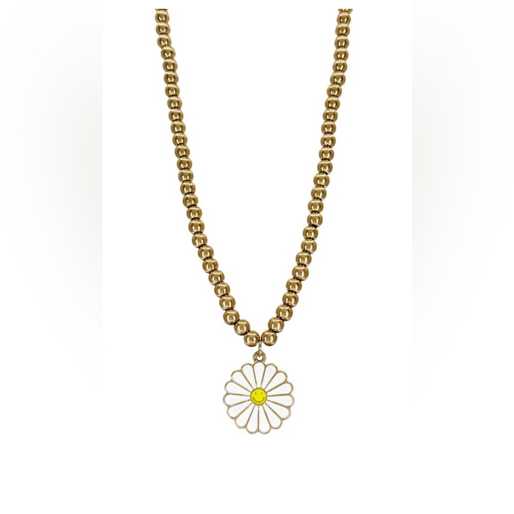 NWT! Daisy Enamel Gold Ball Mid to Long Necklace - Picture 2 of 5